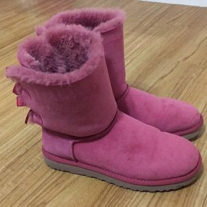 Pink UGG bow tie mid calf boots
